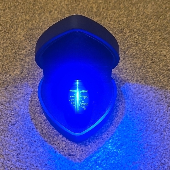 keepsake Urn In Heart-Shaped Blue LED Box - Picture 1 of 4